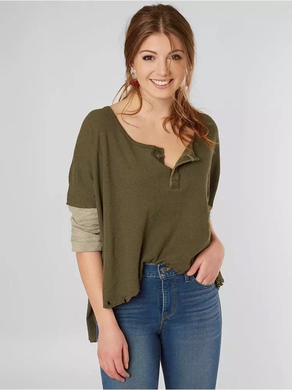 Free People We The Free Star Distressed Henley top